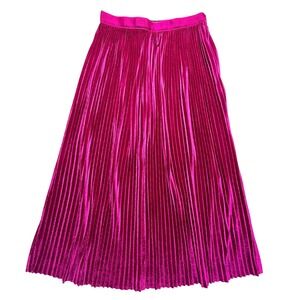 Zara Trafaluc Fuchsia Pink Velvet Pleated Midi Skirt High Waist XS Holiday Party